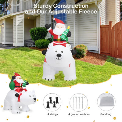Costway 6.5 FT Inflatable Christmas Santa Riding Polar Bear Xmas Decoration LED Lights - 7