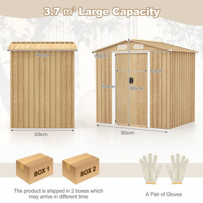 Costway 6.5 x 4.5 FT Outdoor Storage Shed Galvanized Metal Garden Tool House W/ Vents