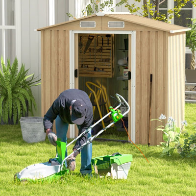 Costway 6.5 x 4.5 FT Outdoor Storage Shed Galvanized Metal Garden Tool House W/ Vents - 4