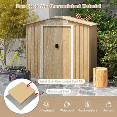 Costway 6.5 x 4.5 FT Outdoor Storage Shed Galvanized Metal Garden Tool House W/ Vents - 6