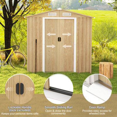 Costway 6.5 x 4.5 FT Outdoor Storage Shed Galvanized Metal Garden Tool House W/ Vents - 8