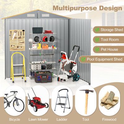 Costway 6.5 x 4.5 FT Outdoor Storage Shed Galvanized Metal Garden Tool House W/ Vents - 9