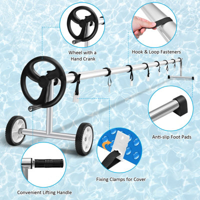 Costway 6.7 m Pool Cover Reel Set Adjustable Above Ground Pool Solar Cover Reel - 9