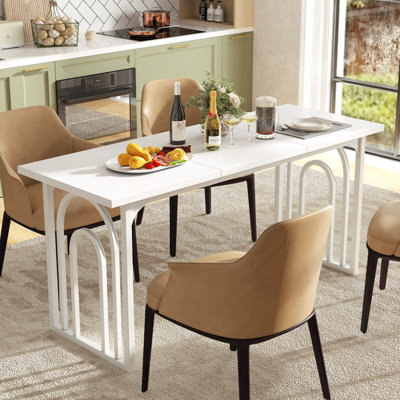 COSTWAY 6-8 People Dining Table 160cm Rectangular Kitchen Table w/ Metal Legs