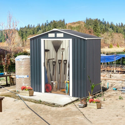 Costway 6.9FT x 4.1FT Outdoor Storage Shed Tool Storage House w/ Sliding Door - 8