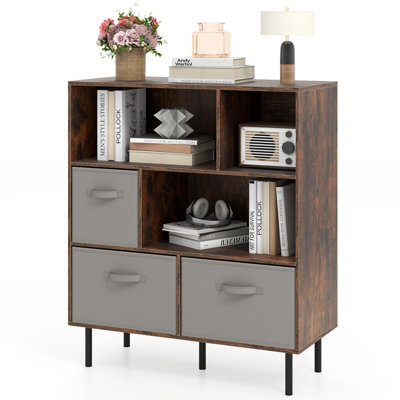 COSTWAY 6-Cube Bookshelf 3-Tier Bookcase with 3 Removable Folding ...