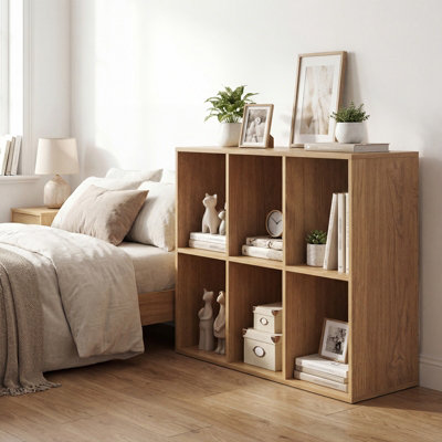 COSTWAY 6-Cube Bookshelf 3-tier Cubby Bookcase with Back Guardrail ...