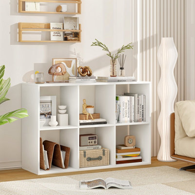 COSTWAY 6-Cube Bookshelf Modern Cubby Bookcase with Back Guardrail