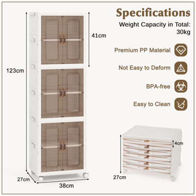 COSTWAY 6-Cube Stackable Storage Bins 115L Shoes Boxes w/ Doors-White