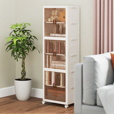 COSTWAY 6-Cube Stackable Storage Bins 115L Shoes Boxes w/ Doors-White
