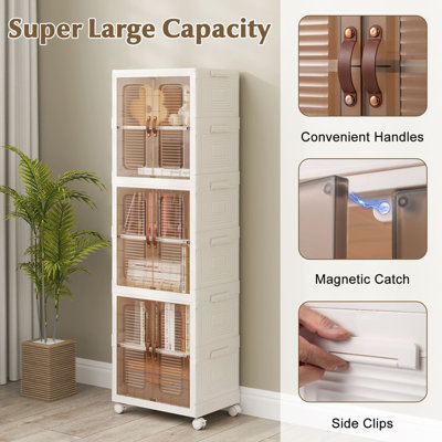 COSTWAY 6-Cube Stackable Storage Bins 115L Shoes Boxes w/ Doors-White