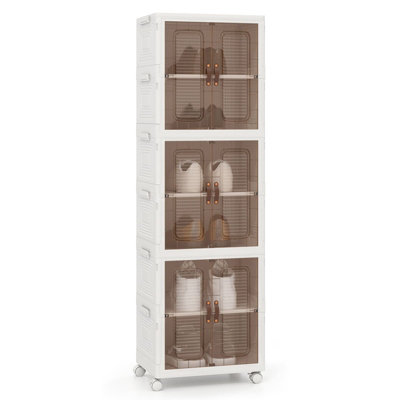 COSTWAY 6-Cube Stackable Storage Bins 115L Shoes Boxes w/ Doors-White