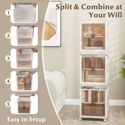 COSTWAY 6-Cube Stackable Storage Bins 115L Shoes Boxes w/ Doors-White