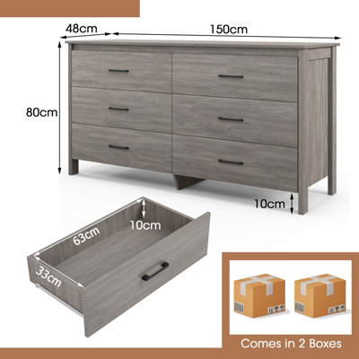 Costway 6 Double Drawers Dresser Organizer TV Stand Wooden Chest