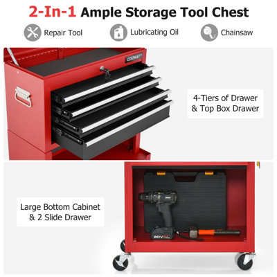 Costway 6-Drawer Rolling Tool Chest Storage Cabinet w/Riser Red