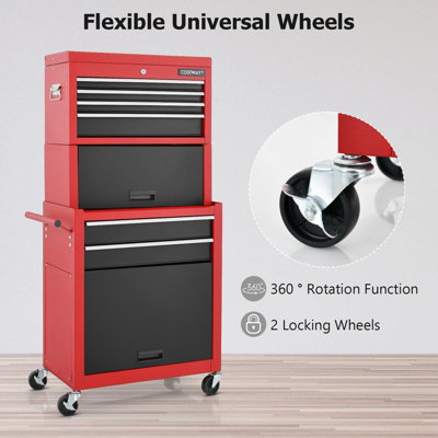 Costway 6 Drawer Rolling Tool Chest Combo Lockable Tool Cabinet with Wheels & Handle - 4