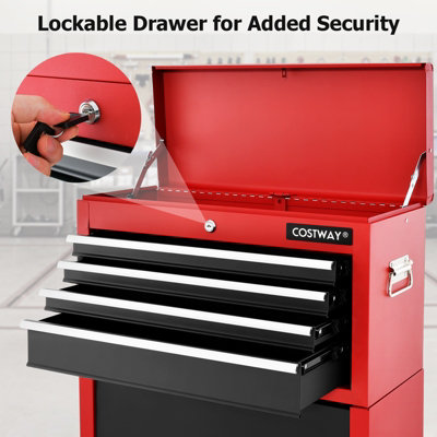 Costway 6 Drawer Rolling Tool Chest Combo Lockable Tool Cabinet with Wheels & Handle - 5