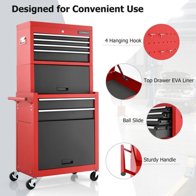 Costway 6 Drawer Rolling Tool Chest Combo Lockable Tool Cabinet with Wheels & Handle - 6