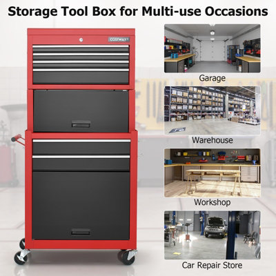 Costway 6 Drawer Rolling Tool Chest Combo Lockable Tool Cabinet with Wheels & Handle - 7