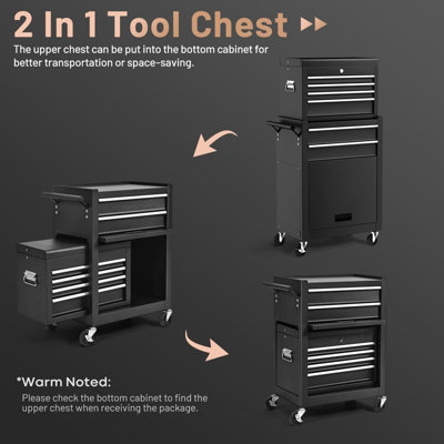 Costway 6 Drawers Rolling Tool Chest Garage Tool Storage Cabinet Detachable Toolbox w/ Wheels - 3