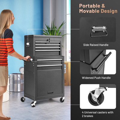 Costway 6 Drawers Rolling Tool Chest Garage Tool Storage Cabinet Detachable Toolbox w/ Wheels - 4