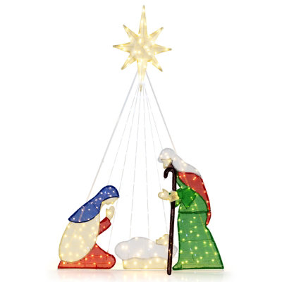 COSTWAY 6 FT Lighted Nativity Scene Holy Family Set Christmas Decoration