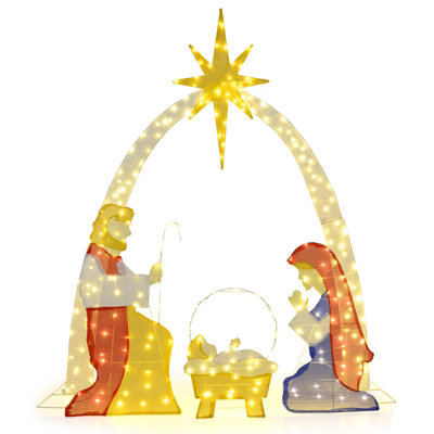 COSTWAY 6 Ft Lighted Nativity Scene Pre-Lit Holy Family Yard Christmas ...