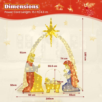 COSTWAY 6 Ft Lighted Nativity Scene Pre-Lit Holy Family Yard Christmas ...