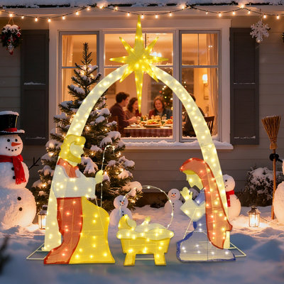 COSTWAY 6 Ft Lighted Nativity Scene Pre-Lit Holy Family Yard Christmas ...