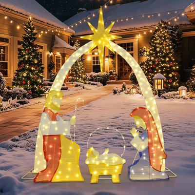 COSTWAY 6 Ft Lighted Nativity Scene Pre-Lit Holy Family Yard Christmas ...