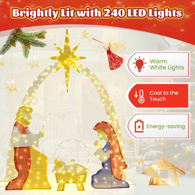 COSTWAY 6 Ft Lighted Nativity Scene Pre-Lit Holy Family Yard Christmas ...