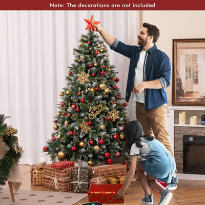COSTWAY 6 FT Pre-Lit Artificial Christmas Tree Hinged Full Tree w ...