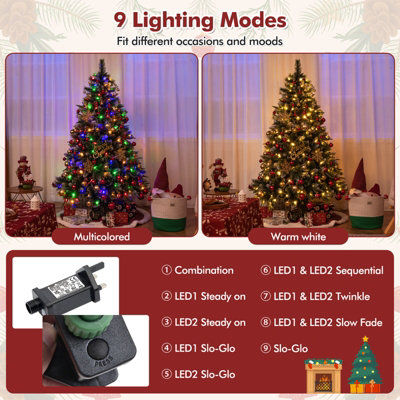 COSTWAY 6 FT Pre-Lit Artificial Christmas Tree Hinged Full Tree w ...