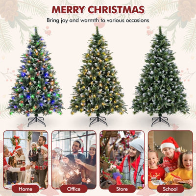 COSTWAY 6 FT Pre-Lit Artificial Christmas Tree Hinged Full Tree w ...