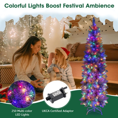 COSTWAY 6 FT Pre-Lit Artificial Christmas Tree Hinged Slim