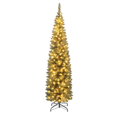 Costway 6 FT PreLit Artificial Christmas Tree Slim Pencil Xmas Tree W