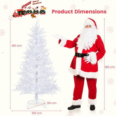 COSTWAY 6 FT Pre-Lit Artificial Christmas Tree White Hinged Xmas Tree w/ Snow-Flocked PE Tips - 3