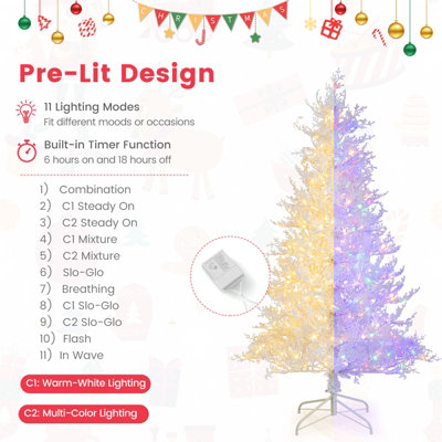 COSTWAY 6 FT Pre-Lit Artificial Christmas Tree White Hinged Xmas Tree w/ Snow-Flocked PE Tips - 8