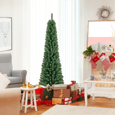 COSTWAY 6 FT Slim Pencil Artificial Christmas Tree w/ 392 Lush Branch Tips Quick Shape