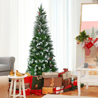 Costway 6 FT Snow Flocked Pencil Christmas Tree Artificial Xmas Tree Holiday Decoration