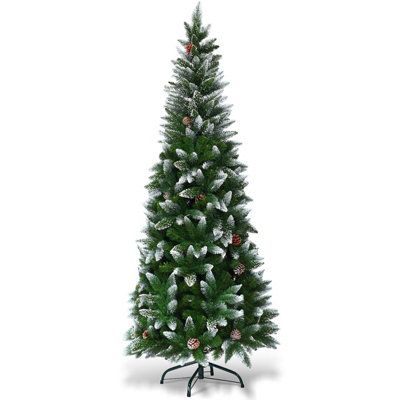 Costway 6 FT Snow Flocked Pencil Christmas Tree Artificial Xmas Tree Holiday Decoration