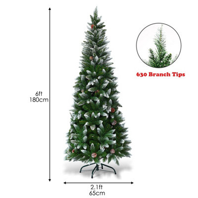 Costway 6 FT Snow Flocked Pencil Christmas Tree Artificial Xmas Tree Holiday Decoration - 3