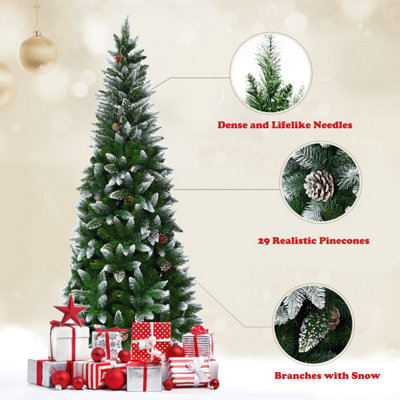 Costway 6 FT Snow Flocked Pencil Christmas Tree Artificial Xmas Tree Holiday Decoration - 8