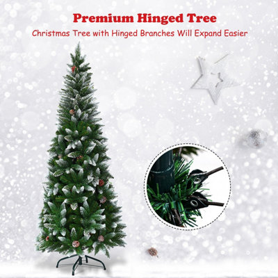Costway 6 FT Snow Flocked Pencil Christmas Tree Artificial Xmas Tree Holiday Decoration - 9