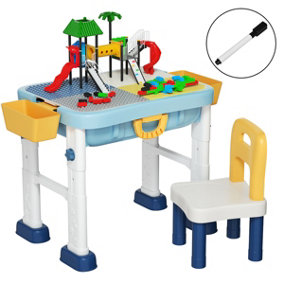Costway 6 in 1 Building Block Table Kids Activity Table & Chair Set 3 Adjustable Height