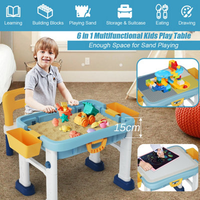 Costway 6 in 1 Building Block Table Kids Activity Table Chair Set 3 Adjustable Height