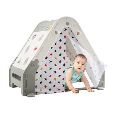 Costway 6 in 1 Children Kids Playhouse w/ Tent Climbing Wall & White Board