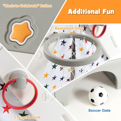 Costway 6 in 1 Children Kids Playhouse w/ Tent Climbing Wall & White Board - 4