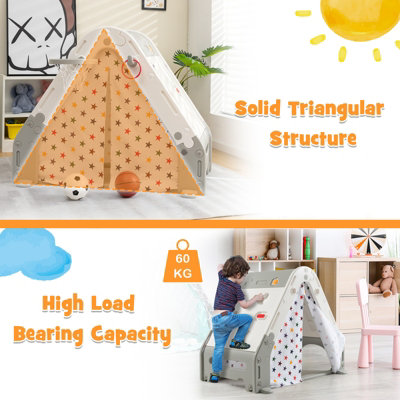 Costway 6 in 1 Children Kids Playhouse w/ Tent Climbing Wall & White Board - 5