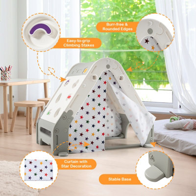 Costway 6 in 1 Children Kids Playhouse w/ Tent Climbing Wall & White Board - 6